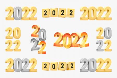 Tải vector bộ số 2022 3D vàng tuyệt đẹp chúc mừng năm mới