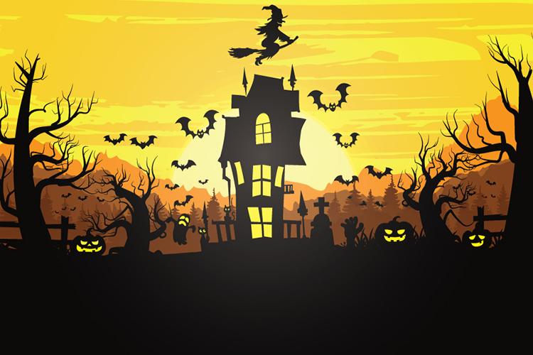 Tải miễn phí vector background nền Halloween với ngôi nhà ma quái