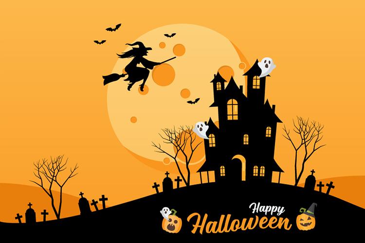 Free file vector AI background Halloween ngôi nhà ma quái