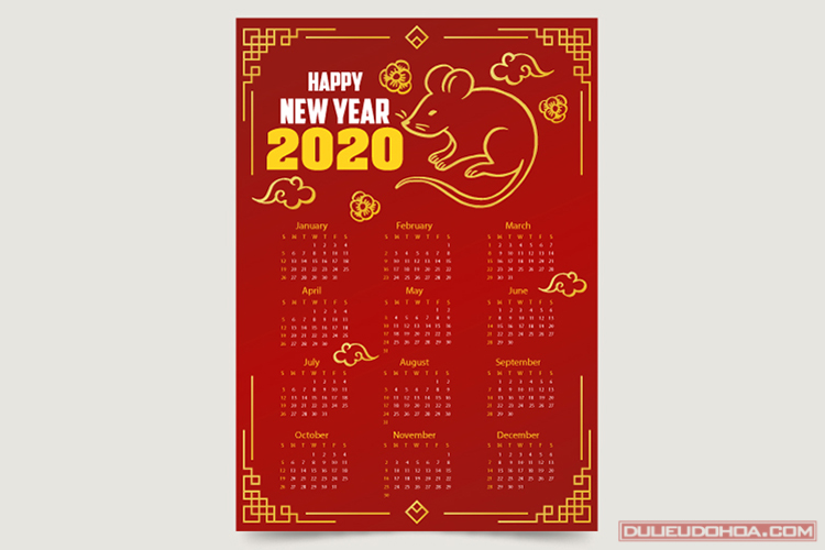 Free Download Vector Lịch Tết 2020 Đẹp, Vector Mẫu Lịch 2020 Cho Designer